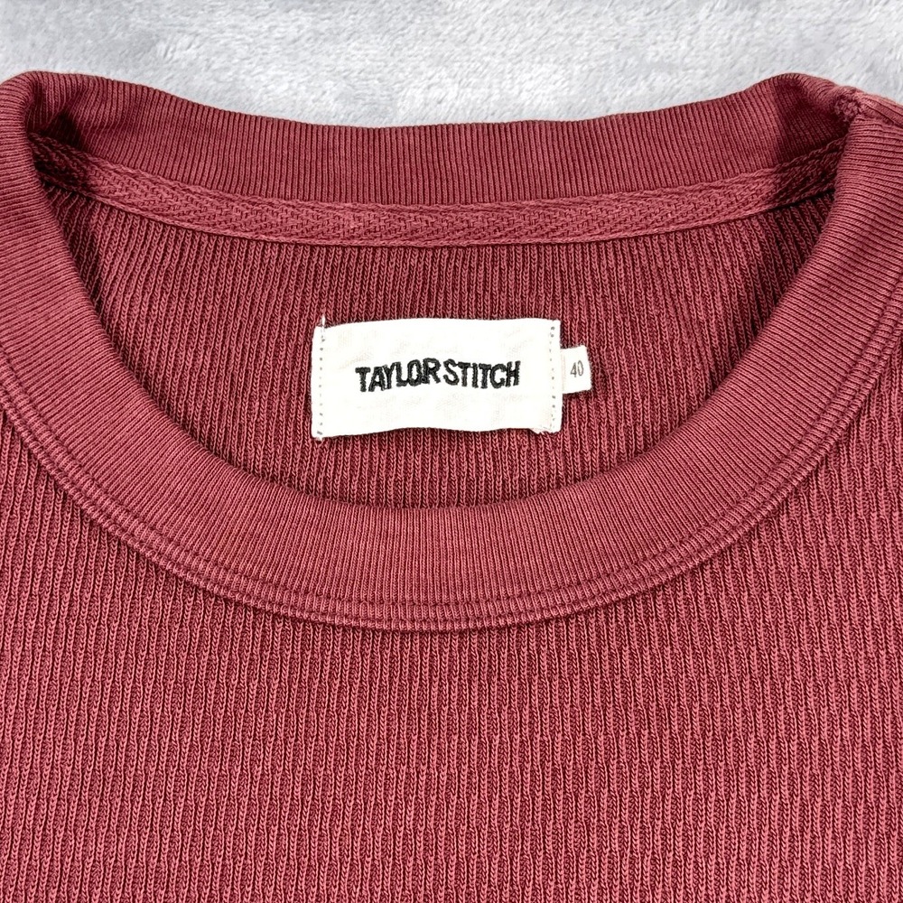 TAYLOR STITCH Heavy Bag Waffle Tee Mens 40 Burgundy Organic Cotton Short Sleeve - Picture 2 of 7